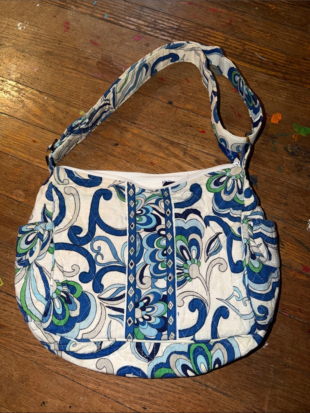 Vera Bradley Blue, Green & White Quilted Floral Shoulder Bag